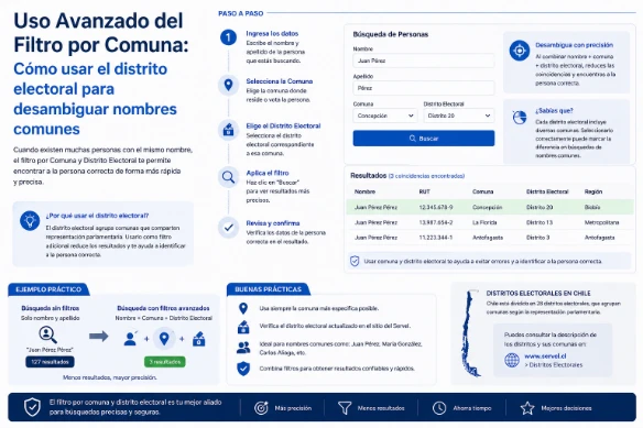 Uso Avanzado del Filtro por Comuna: Cómo usar el distrito electoral para desambiguar nombres comunes